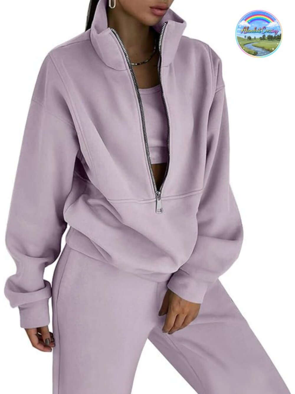 Women's Fleece 2 Piece Sweatsuit Half Zip Hoodie Jogger Set